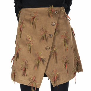 Asymmetrical short skirt portfolio effect in eco-suede camel